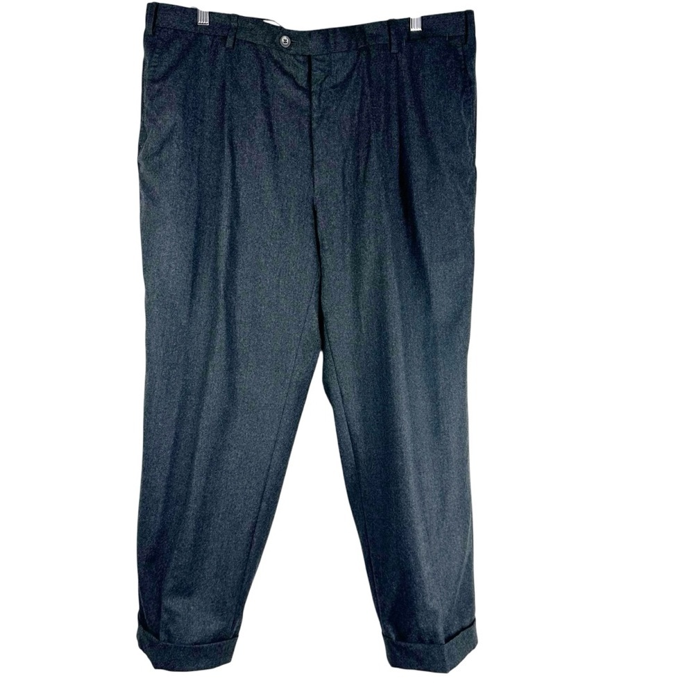 BRIONI Men's 58 Regular Charcoal Grey Cuffed Flat Front Trouser Pants